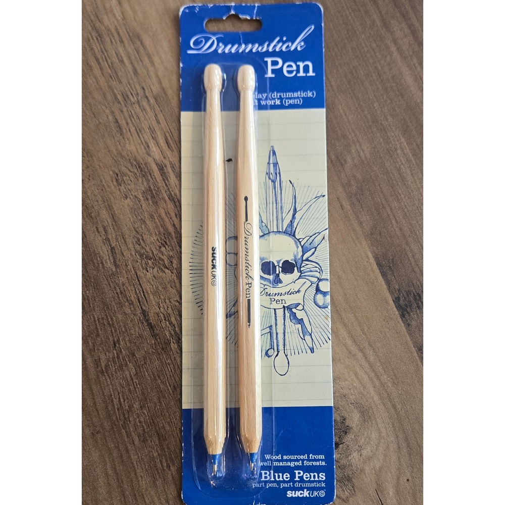 Suck UK Rockstar Drumstick‎ Pens - Blue Ballpoint Set - Novelty Drummer Gift NEW